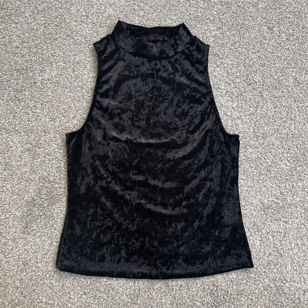 Mudd Tank Top Juniors Medium Black Velvet Mock Neck Party Grunge Punk WhimsyGoth